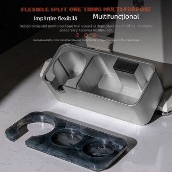 Set cafea: bază acrilică 2‑în‑1 pentru pulbere de cafea, suport pentru mânerul aparatului de cafea și depozitare pentru presa de pulbere