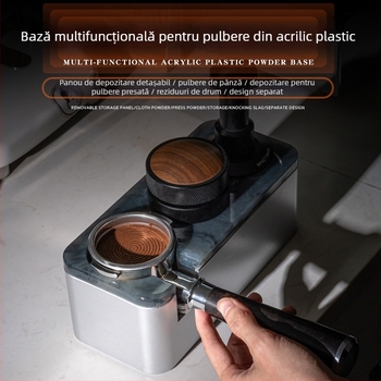 Set cafea: bază acrilică 2‑în‑1 pentru pulbere de cafea, suport pentru mânerul aparatului de cafea și depozitare pentru presa de pulbere