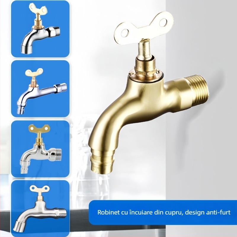 Robinet exterior cu încuietoare pentru mașina de spălat, montat pe perete, cu supapă cu disc ceramic, 0–90°C, modelul 1202