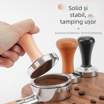 Tamper de cafea cu mâner din lemn și cap din oțel inoxidabil 304, greutate 300 g, pentru aparate de cafea