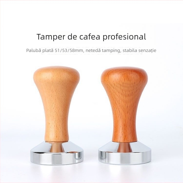 Tamper de cafea cu mâner din lemn și cap din oțel inoxidabil 304, greutate 300 g, pentru aparate de cafea