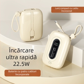 DX280 Baterie externă portabilă, 10000mAh, 22.5W PD3.0 Încărcare rapidă, ieșiri USB multiple, afișaj digital al bateriei, cablu inclus