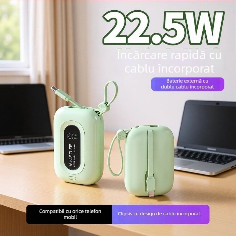 DX280 Baterie externă portabilă, 10000mAh, 22.5W PD3.0 Încărcare rapidă, ieșiri USB multiple, afișaj digital al bateriei, cablu inclus