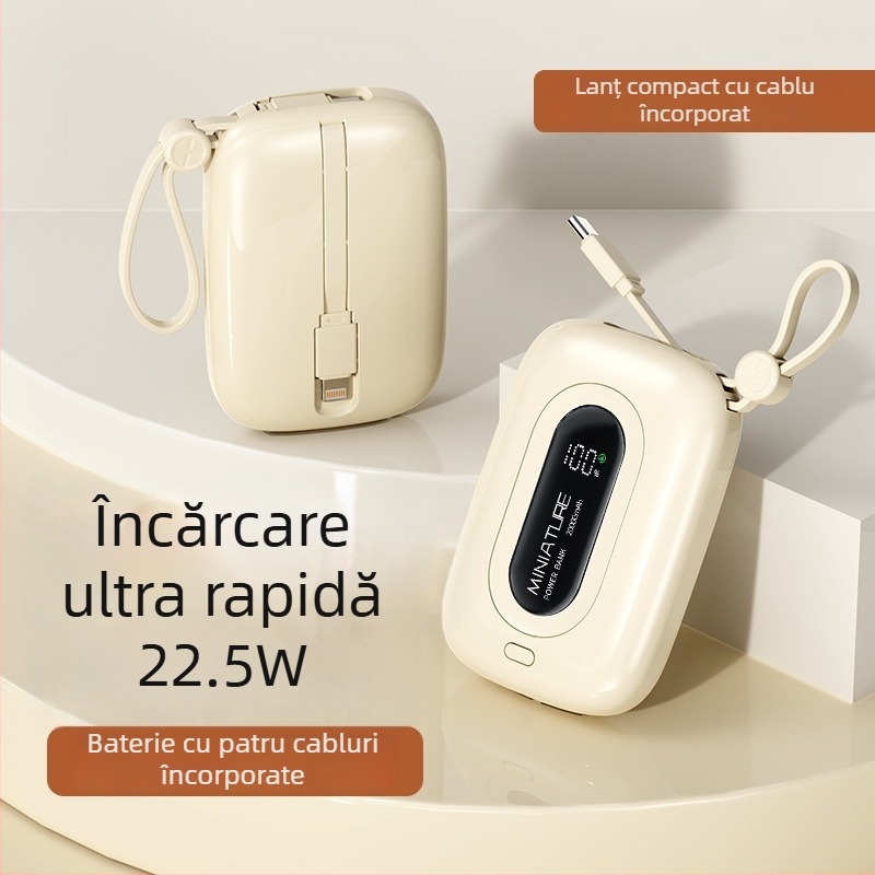 DX280 Baterie externă portabilă, 10000mAh, 22.5W PD3.0 Încărcare rapidă, ieșiri USB multiple, afișaj digital al bateriei, cablu inclus