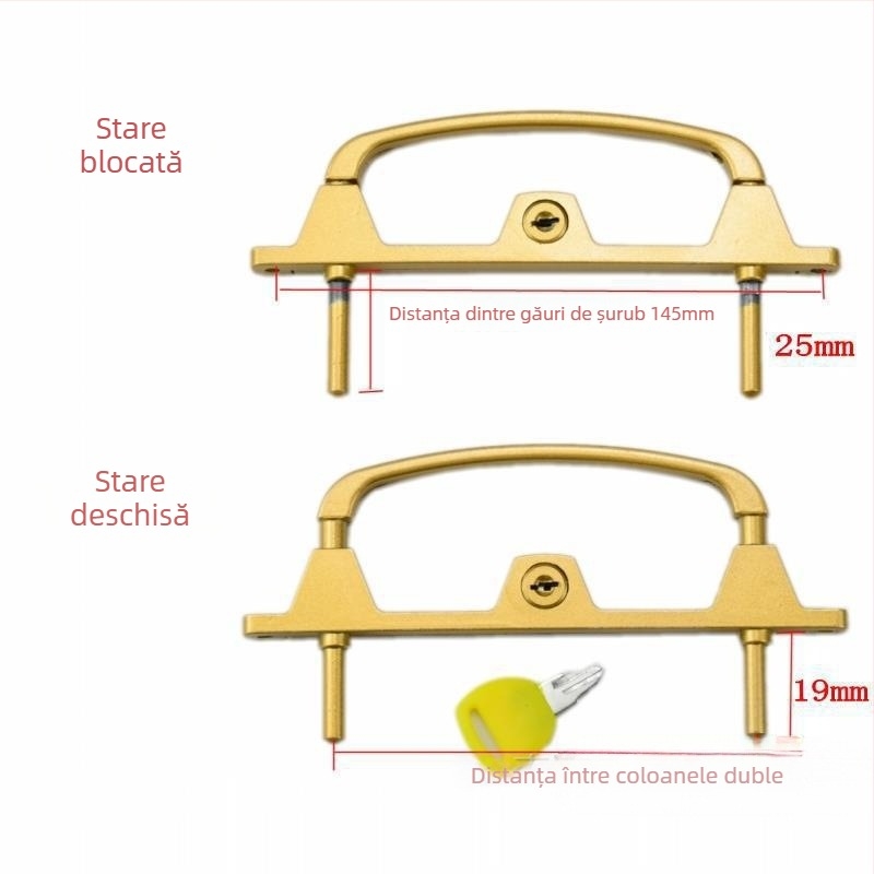Încuietoare multipunct pentru uși și ferestre, cu cheie, din aliaj de aluminiu, cu două puncte de închidere, pentru ferestre cu plasă