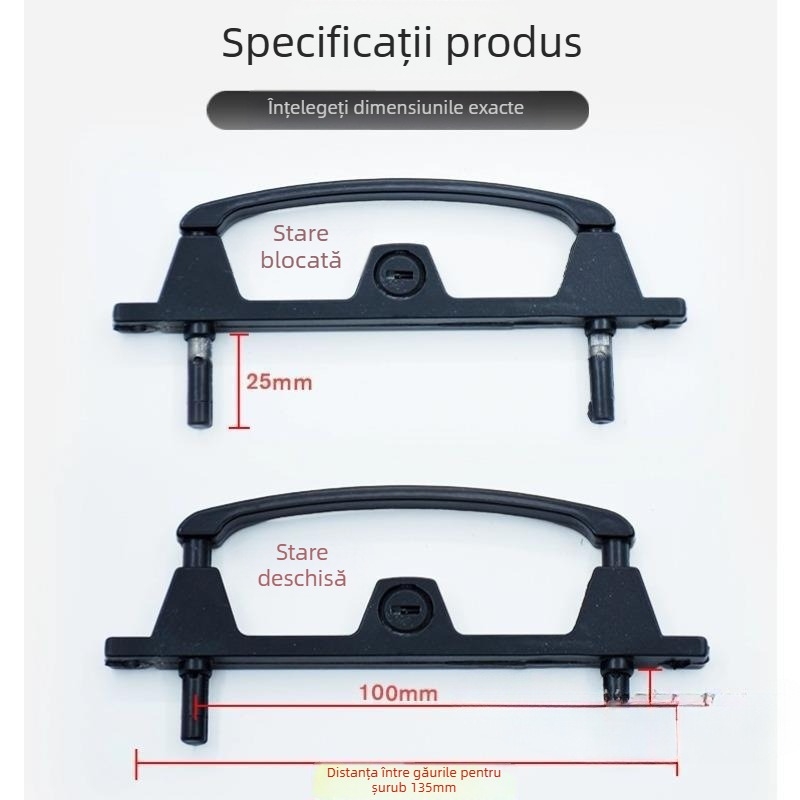 Încuietoare multipunct pentru uși și ferestre, cu cheie, din aliaj de aluminiu, cu două puncte de închidere, pentru ferestre cu plasă