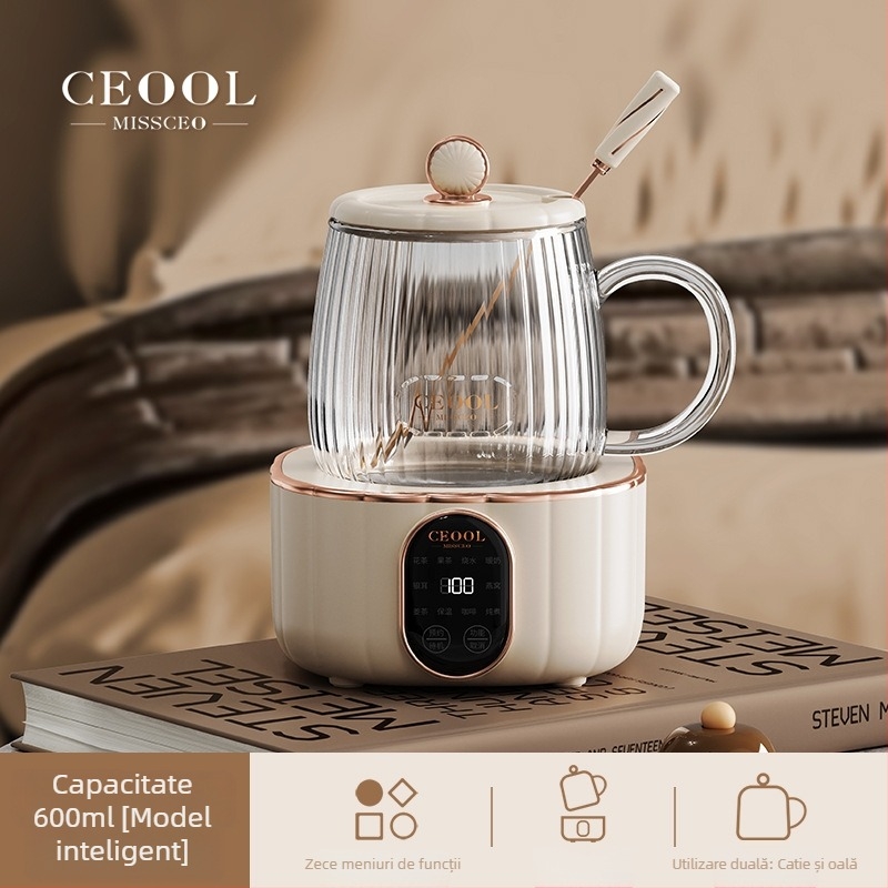 Cană electrică pentru sănătate, mini, 400W, 600 ml, încălzire pe bază, oprire automată și protecție la supraîncălzire