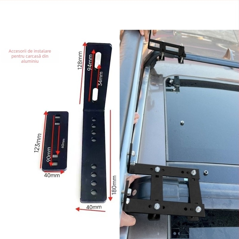 Set de accesorii pentru cortul auto: bare transversale, părți pentru prelata laterală, țevi de susținere din aluminiu și profile pentru camping