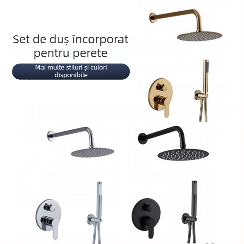 Set de duș cu montaj ascuns în perete, duș superior, din oțel inoxidabil, finisaj cromat, model 456548