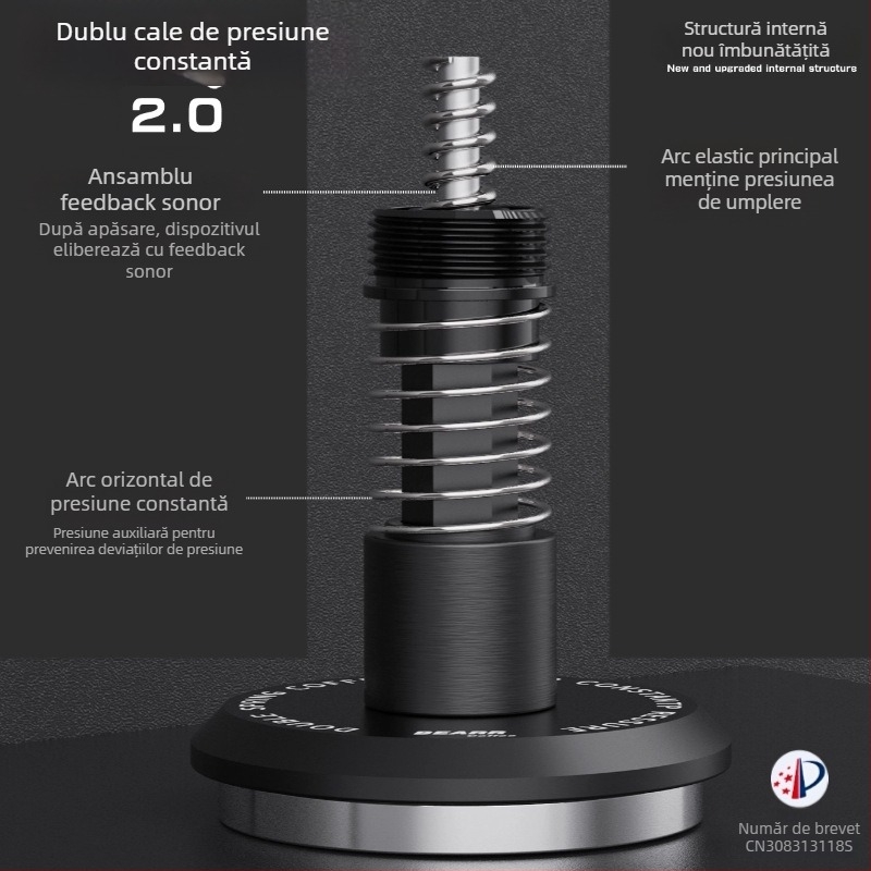 Set tamper pentru espresso — Material: oțel inoxidabil 304 și acrilic transparent de înaltă transparență; Stil: Simplitate modernă; Greutate: 260 g; Logo: poate fi imprimat