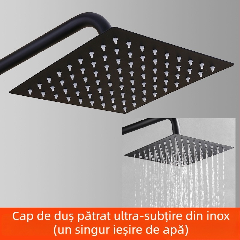 Set cap de duș cu mâner și furtun - Top-Spray ploaie, oțel inox, suport rotativ