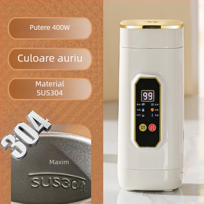Cană electric portabilă din oțel inoxidabil, mini, 650 ml, 400 W, încălzire prin carcasă, protecție împotriva uscării și supraîncălzirii