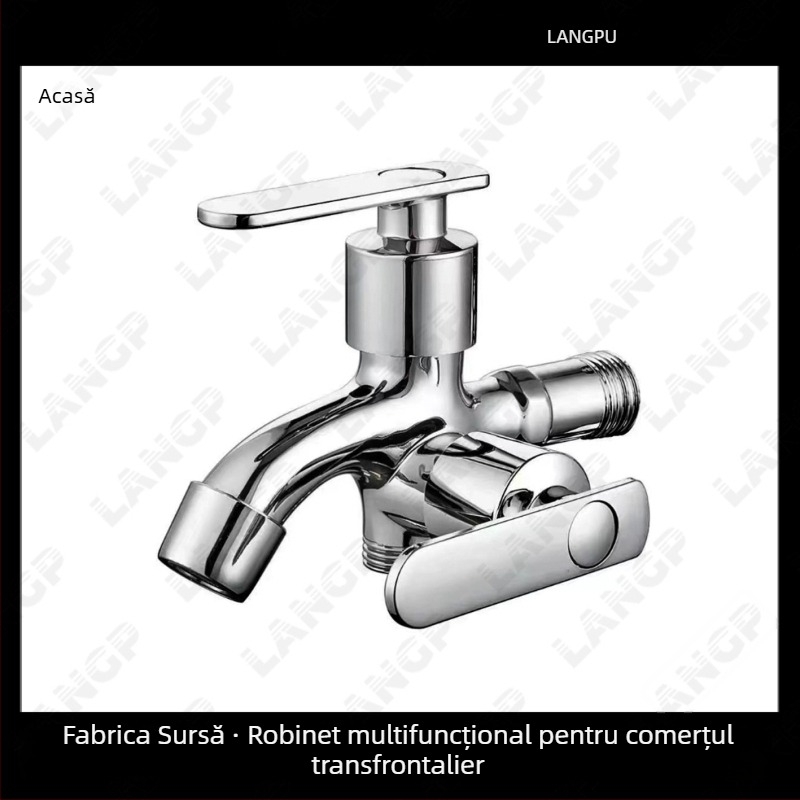 Robinet pentru mașina de spălat LP – corp din aliaj de zinc, disc ceramic pentru ventil, deschidere în spirală, construcție unitară, finisaj electroplatat, stil modern minimalist