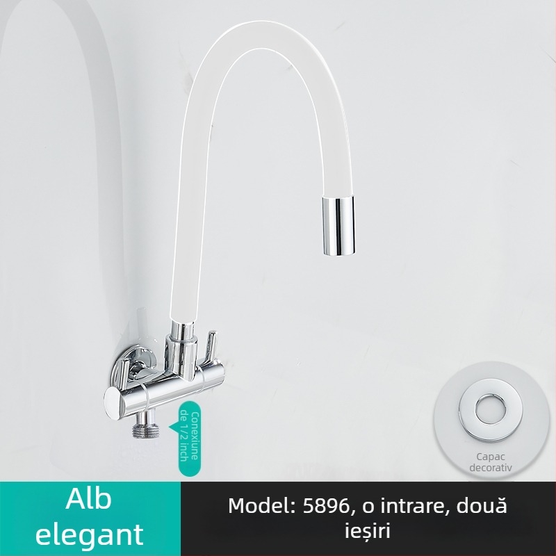 Robinet de apă pentru mașina de spălat, intrare 1, ieșire 2, robinet unghiular rotativ cu trei căi; corp din cupru parțial; disc ceramic; model 5896; conexiune unică