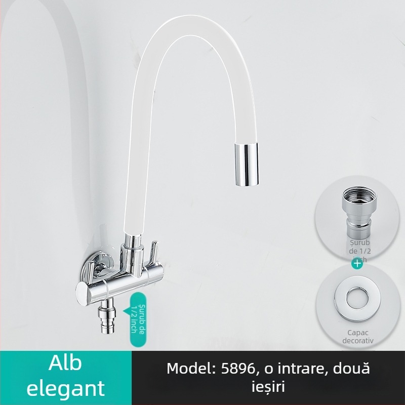 Robinet de apă pentru mașina de spălat, intrare 1, ieșire 2, robinet unghiular rotativ cu trei căi; corp din cupru parțial; disc ceramic; model 5896; conexiune unică