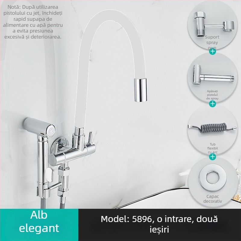 Robinet de apă pentru mașina de spălat, intrare 1, ieșire 2, robinet unghiular rotativ cu trei căi; corp din cupru parțial; disc ceramic; model 5896; conexiune unică