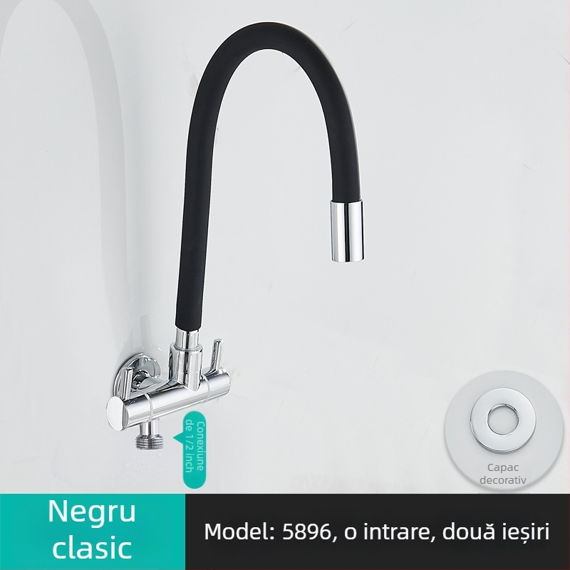 Robinet de apă pentru mașina de spălat, intrare 1, ieșire 2, robinet unghiular rotativ cu trei căi; corp din cupru parțial; disc ceramic; model 5896; conexiune unică