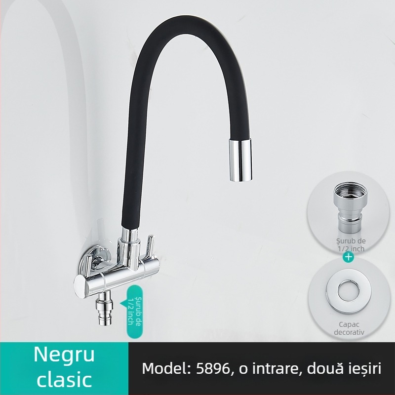 Robinet de apă pentru mașina de spălat, intrare 1, ieșire 2, robinet unghiular rotativ cu trei căi; corp din cupru parțial; disc ceramic; model 5896; conexiune unică