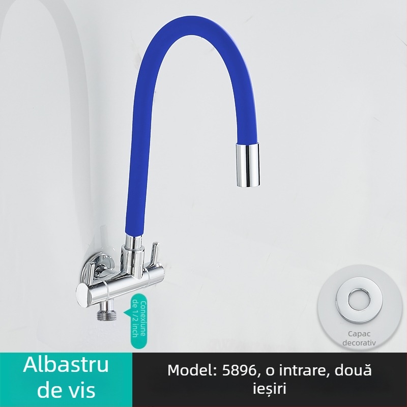 Robinet de apă pentru mașina de spălat, intrare 1, ieșire 2, robinet unghiular rotativ cu trei căi; corp din cupru parțial; disc ceramic; model 5896; conexiune unică