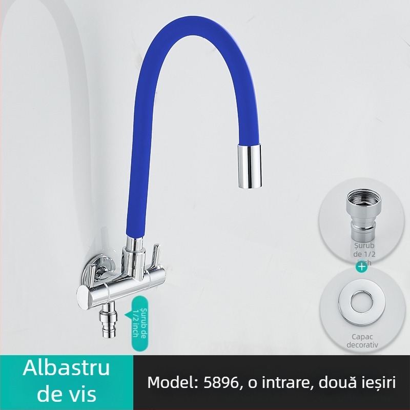 Robinet de apă pentru mașina de spălat, intrare 1, ieșire 2, robinet unghiular rotativ cu trei căi; corp din cupru parțial; disc ceramic; model 5896; conexiune unică