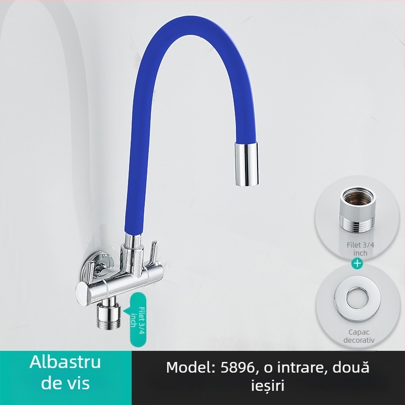 Robinet de apă pentru mașina de spălat, intrare 1, ieșire 2, robinet unghiular rotativ cu trei căi; corp din cupru parțial; disc ceramic; model 5896; conexiune unică