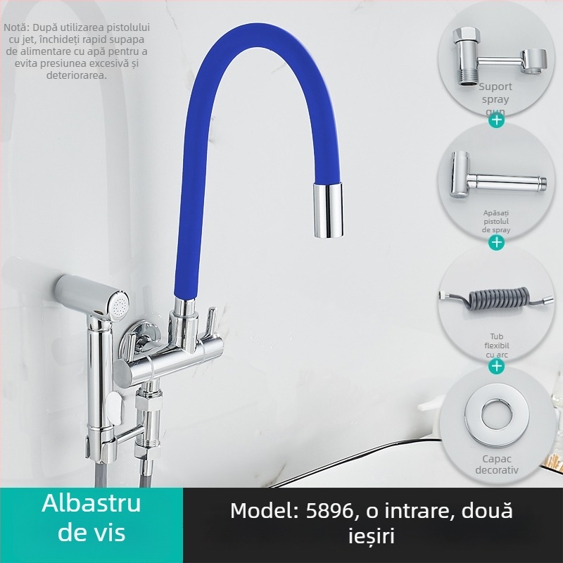 Robinet de apă pentru mașina de spălat, intrare 1, ieșire 2, robinet unghiular rotativ cu trei căi; corp din cupru parțial; disc ceramic; model 5896; conexiune unică