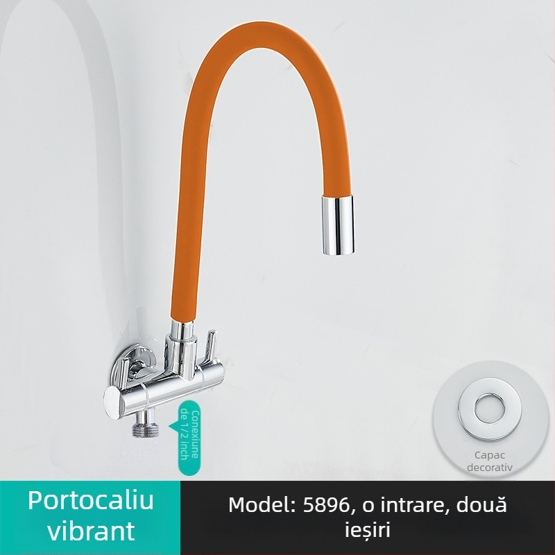 Robinet de apă pentru mașina de spălat, intrare 1, ieșire 2, robinet unghiular rotativ cu trei căi; corp din cupru parțial; disc ceramic; model 5896; conexiune unică
