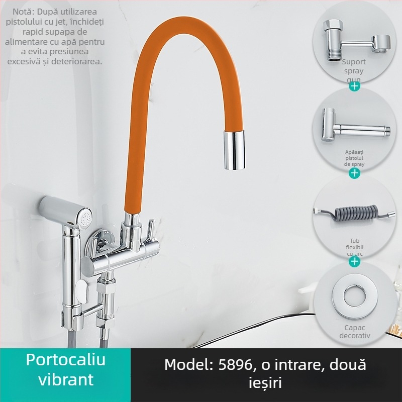Robinet de apă pentru mașina de spălat, intrare 1, ieșire 2, robinet unghiular rotativ cu trei căi; corp din cupru parțial; disc ceramic; model 5896; conexiune unică