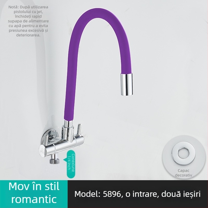 Robinet de apă pentru mașina de spălat, intrare 1, ieșire 2, robinet unghiular rotativ cu trei căi; corp din cupru parțial; disc ceramic; model 5896; conexiune unică