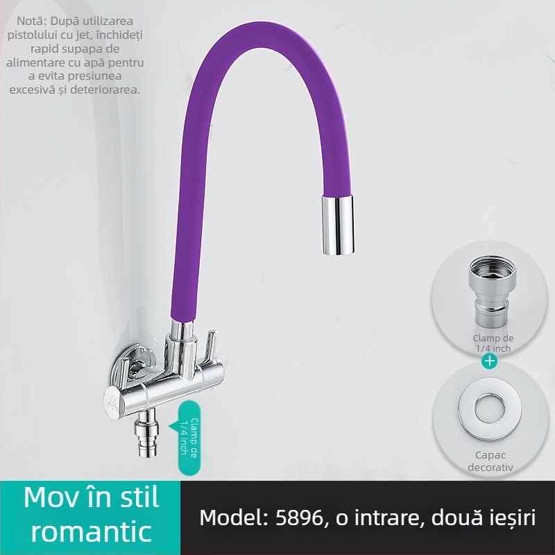 Robinet de apă pentru mașina de spălat, intrare 1, ieșire 2, robinet unghiular rotativ cu trei căi; corp din cupru parțial; disc ceramic; model 5896; conexiune unică