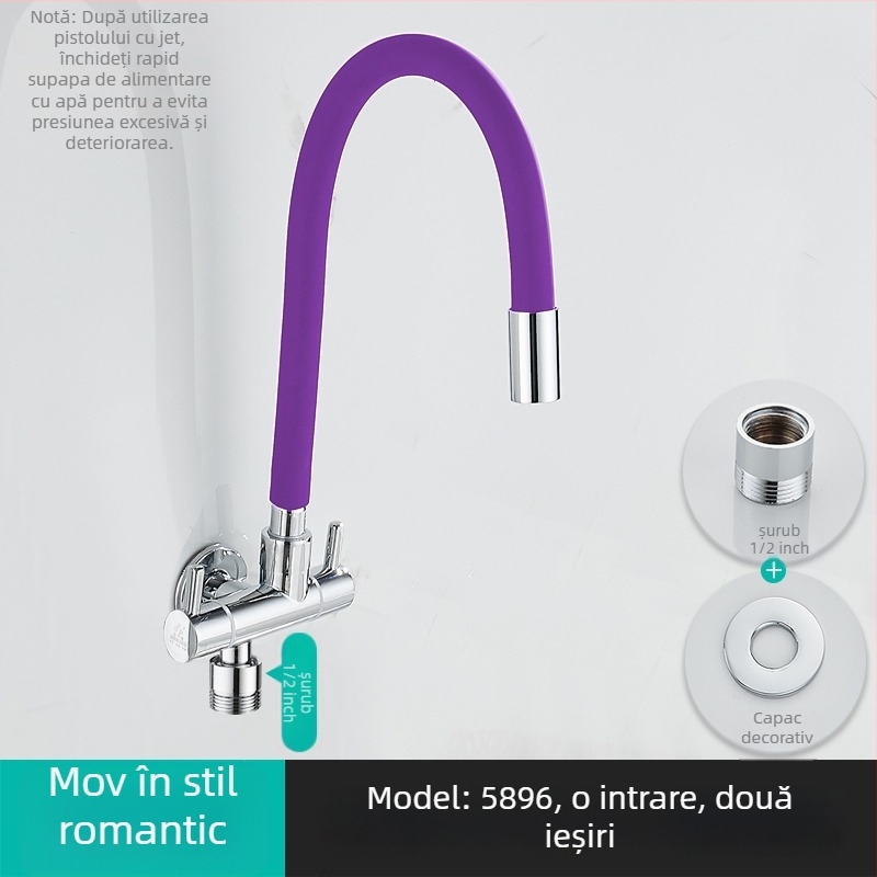 Robinet de apă pentru mașina de spălat, intrare 1, ieșire 2, robinet unghiular rotativ cu trei căi; corp din cupru parțial; disc ceramic; model 5896; conexiune unică