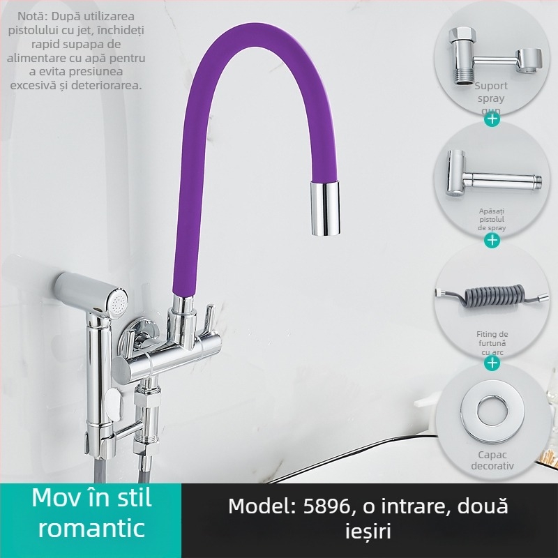 Robinet de apă pentru mașina de spălat, intrare 1, ieșire 2, robinet unghiular rotativ cu trei căi; corp din cupru parțial; disc ceramic; model 5896; conexiune unică