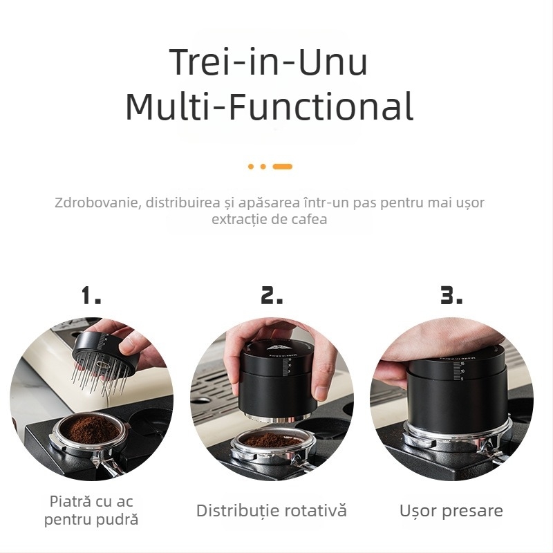 Tamper de cafea Mundens, două în unu cu presiune constantă, aliaj de aluminiu + ac din oțel inoxidabil, personalizabil, stil modern minimalist