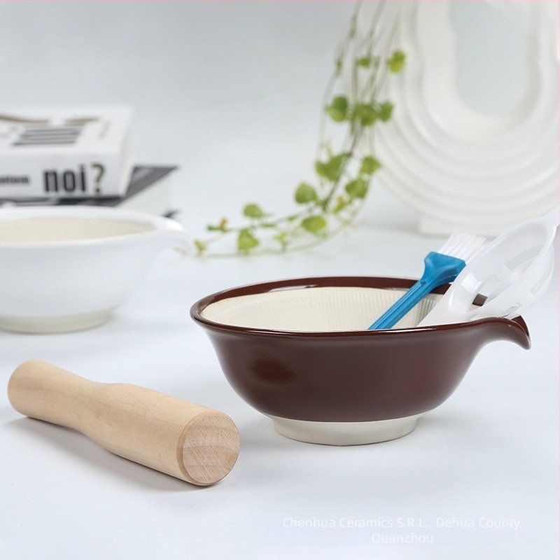 Vas ceramic de măcinare în stil japonez pentru hrana bebelușilor – utilizare manuală, pentru piure de fructe și legume