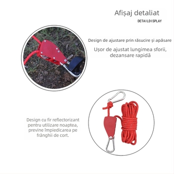 Întinzător reglabil de frânghie pentru cort și canopy, cu tambur metalic, frânghie reflectorizantă, rezistentă la vânt, din nylon, aliaj și paracord poliester