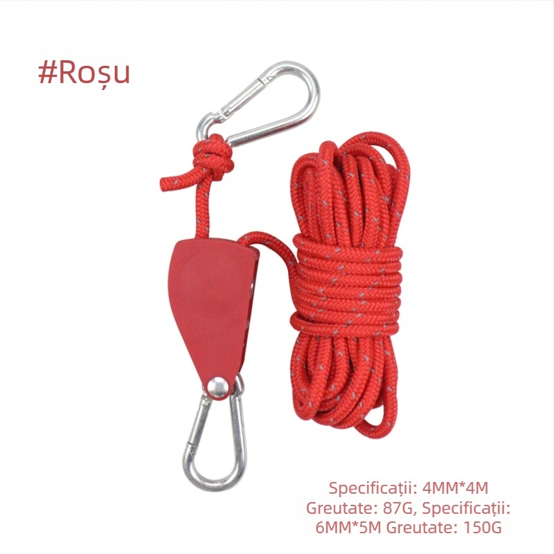 Întinzător reglabil de frânghie pentru cort și canopy, cu tambur metalic, frânghie reflectorizantă, rezistentă la vânt, din nylon, aliaj și paracord poliester