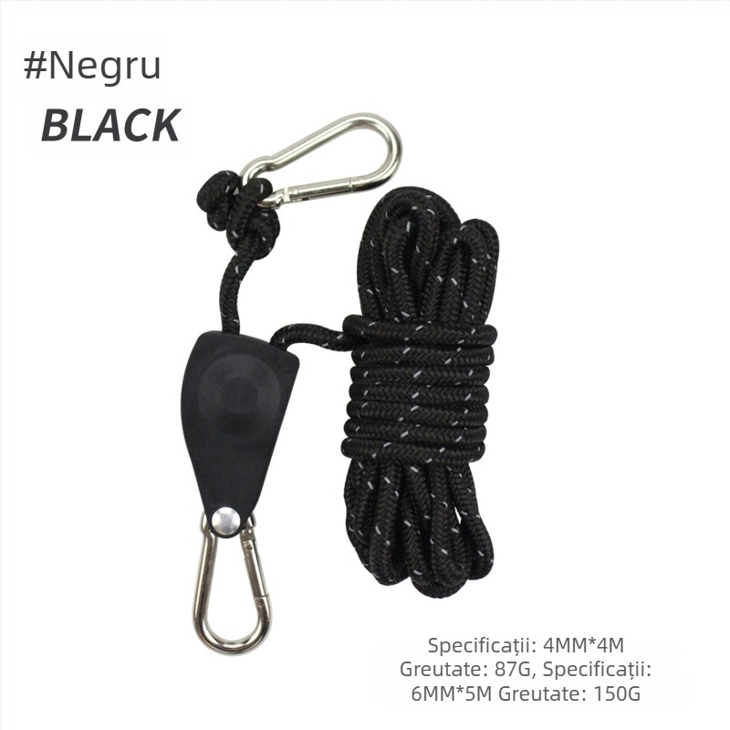 Întinzător reglabil de frânghie pentru cort și canopy, cu tambur metalic, frânghie reflectorizantă, rezistentă la vânt, din nylon, aliaj și paracord poliester