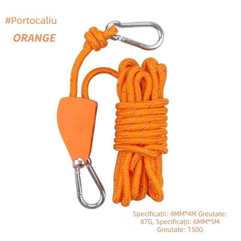 Întinzător reglabil de frânghie pentru cort și canopy, cu tambur metalic, frânghie reflectorizantă, rezistentă la vânt, din nylon, aliaj și paracord poliester