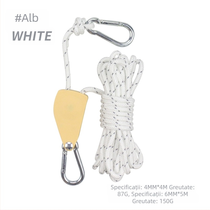 Întinzător reglabil de frânghie pentru cort și canopy, cu tambur metalic, frânghie reflectorizantă, rezistentă la vânt, din nylon, aliaj și paracord poliester