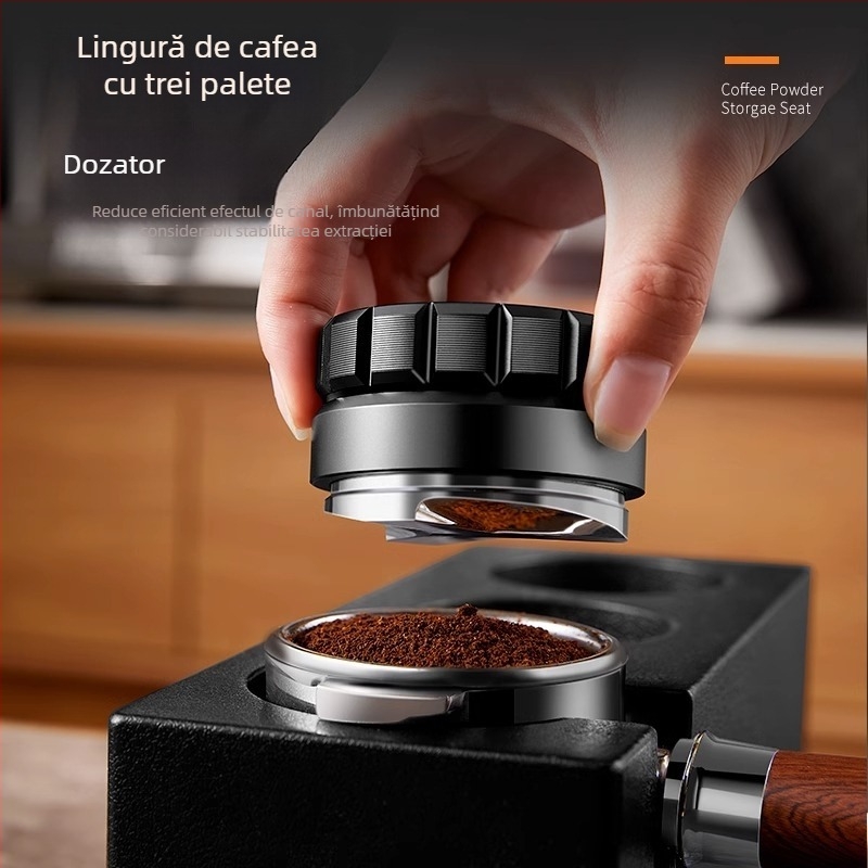 Distribuitor și tamper pentru cafea din oțel inoxidabil, 2-în-1, pentru uz casnic, stil modern minimalist, 0,5 kg, ambalare în tavă