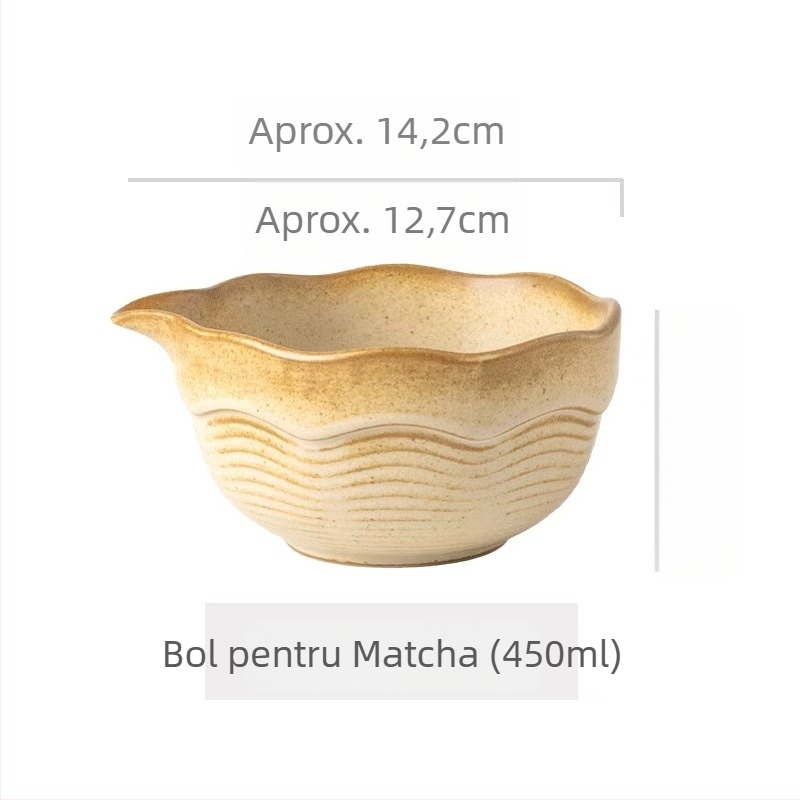 Vas ceramic pentru matcha, stil japonez, design rotund retro, compatibil cu microunde, imprimare logo disponibil, personalizare