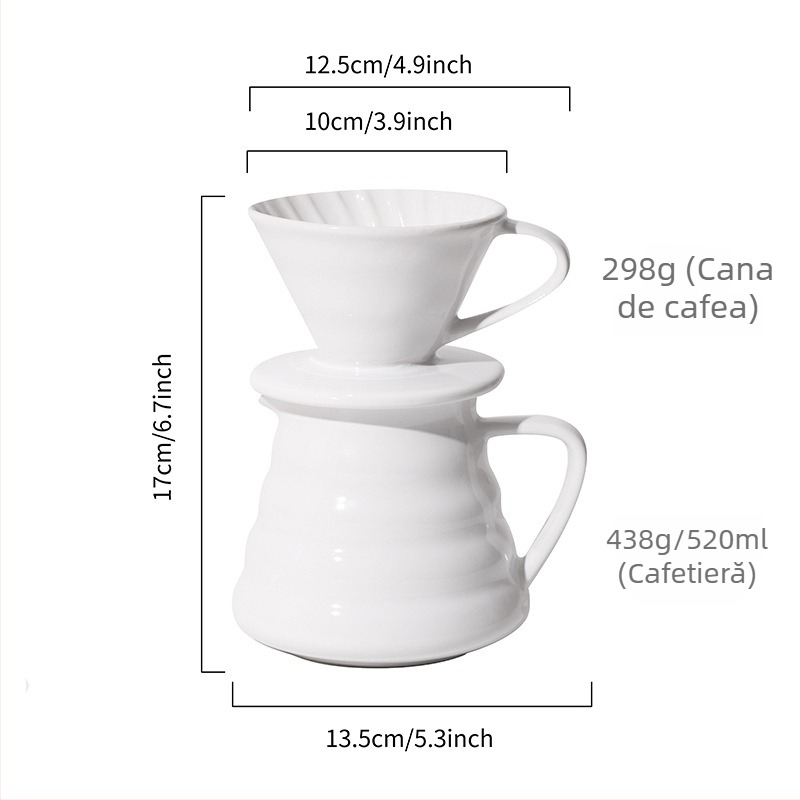 Set de cești ceramice pour-over pentru cafea, cu model conic în spirală