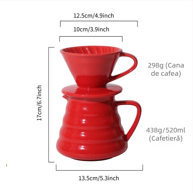Set de cești ceramice pour-over pentru cafea, cu model conic în spirală