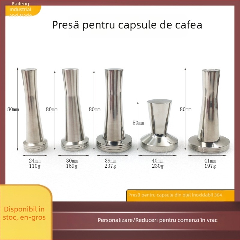 Tamper pentru capsule de cafea Nespresso Illy din oțel inoxidabil, cu tijă și ciocan solid