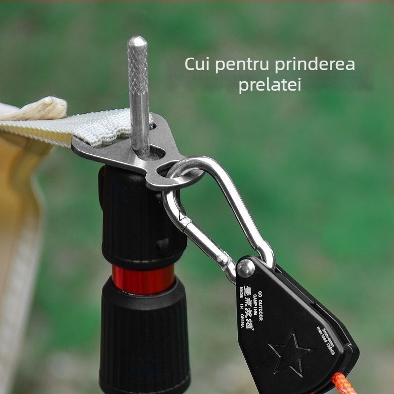 Clemă pentru șnurul stâlpului de cort cu reglaj triunghiular – accesoriu de camping cu închidere automată