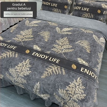 Husa de pilotă din velur de lapte, dublu față, căptușită cu fleece, dimensiune 1,8 m × 200 × 230 cm, model plante și flori