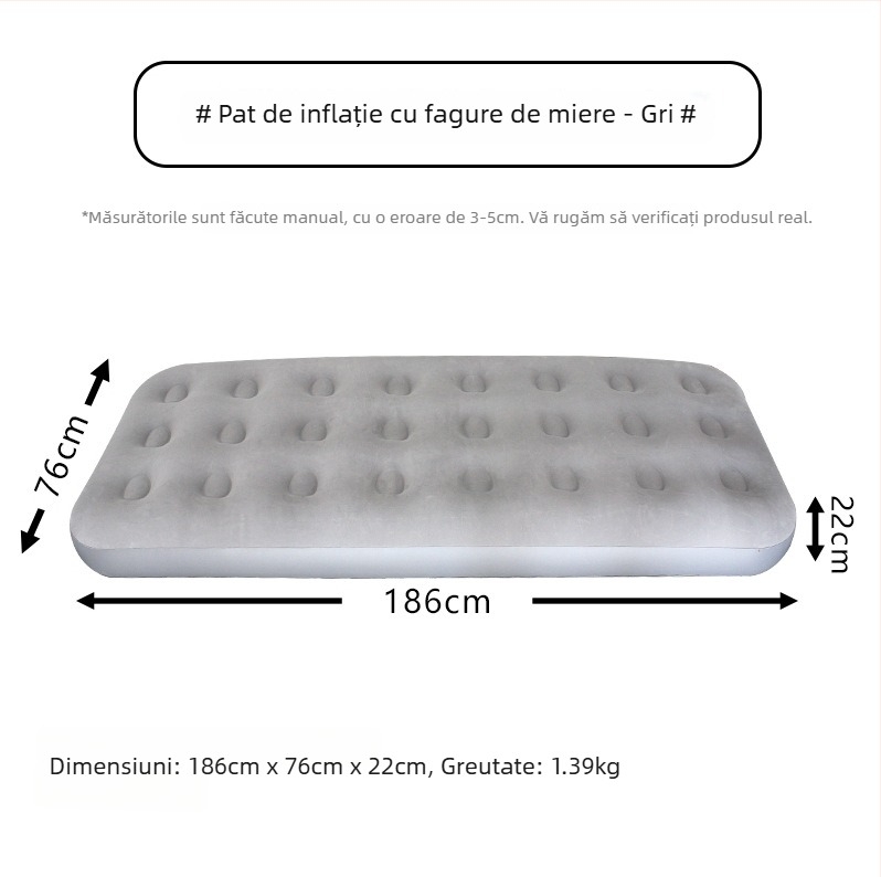 Pat gonflabil cu suprafață catifelată; capacitate maximă: 200