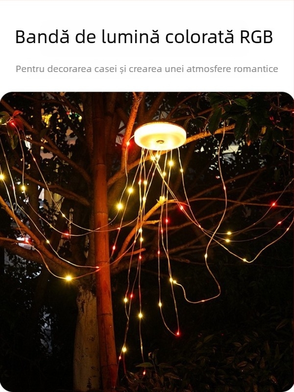 Lumină LED pentru camping, șir de 20 m, alimentare cu baterie, 3,7 V, 5 W, întrerupător cu buton