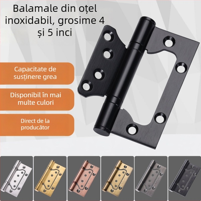 Balama din oțel inoxidabil, funcționare silențioasă, foiță îngroșată, pentru uși din lemn, cu rulment