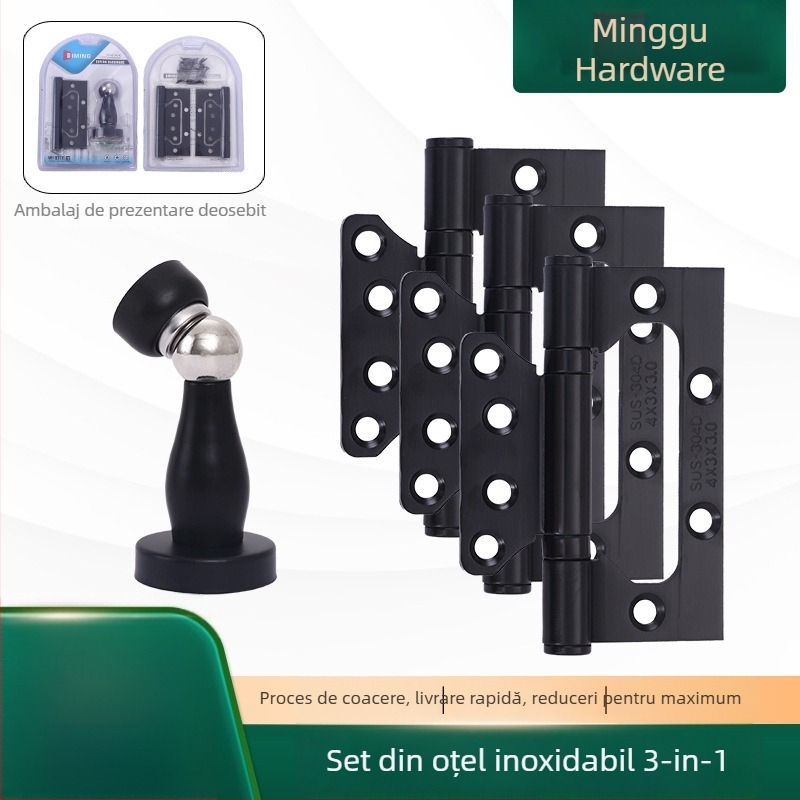 Set de balamale din oțel inoxidabil pentru uși din lemn – trei în unu, fără canale, îngroșat, silențios